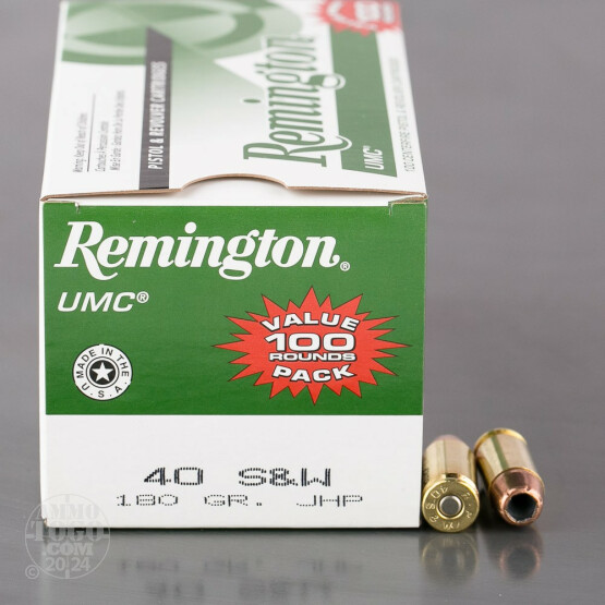 100rds - 40 S&W Remington UMC 180gr. JHP Ammo