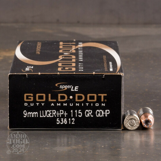 1000rds - 9mm +P+ Speer LE Gold Dot 115gr. Bonded HP Ammo 