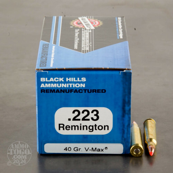 50rds - 223 Black Hills 40gr. Remanufactured V-Max Polymer Tip Ammo