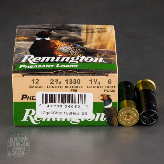 25rds – 12 Gauge Remington Pheasant Loads 2-3/4" 1-1/4oz. #6 Shot Ammo