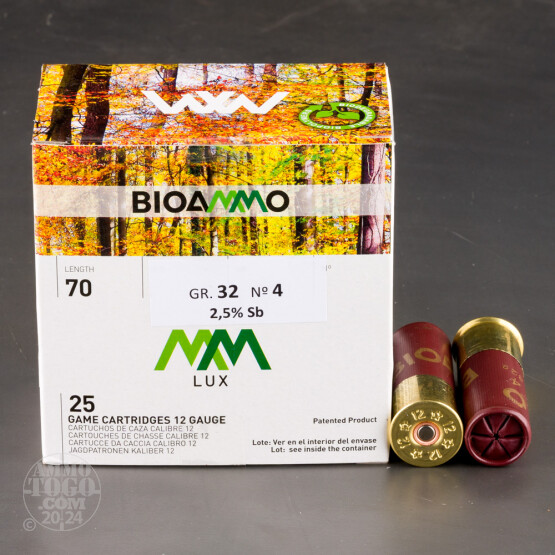 250rds – 12 Gauge BioAmmo Lux Lead 2-3/4" 1-1/8oz. #4 Shot Ammo