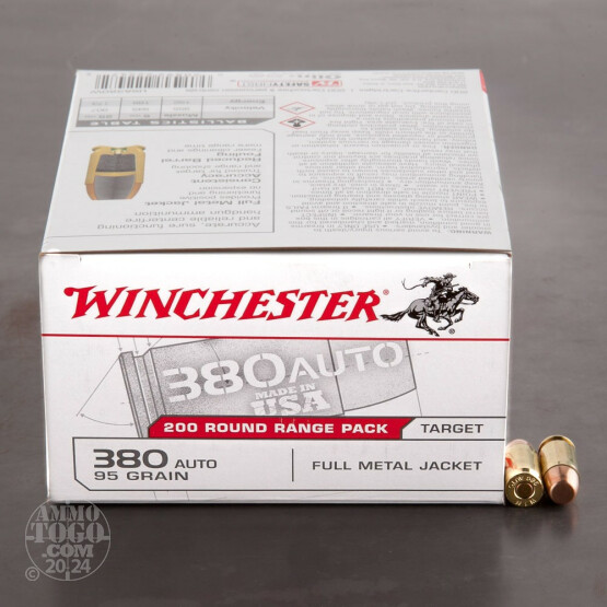 200rds – 380 Auto Winchester USA 95gr. FMJ Ammo 