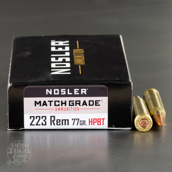 20rds – 223 Rem Nosler Custom Competition 77gr. HPBT Ammo