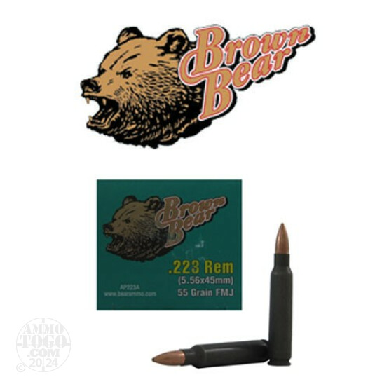 500rds – 223 Rem Brown Bear 55gr. FMJ Ammo