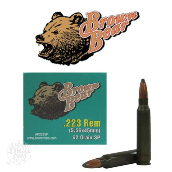 500rds - 223 Brown Bear 62gr. Soft Point Ammo