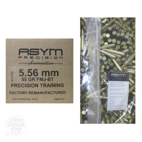 1000rds - 5.56 ASYM Factory Remanufactured 55gr. Precision Training FMJ-BT Ammo