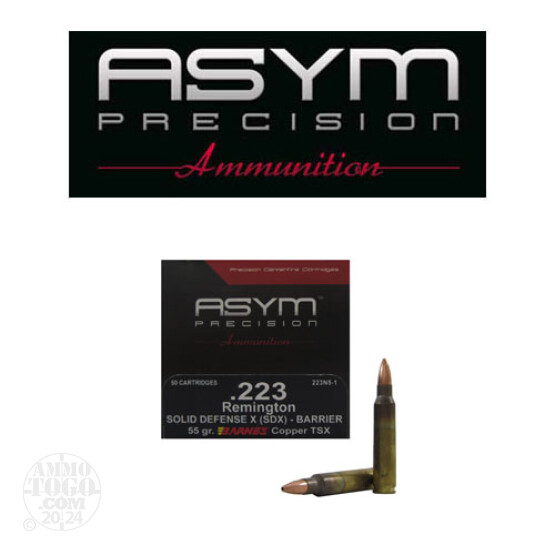 50rds - 223 Rem ASYM 55gr. SDX Barrier Barnes TSX Copper HP Ammo