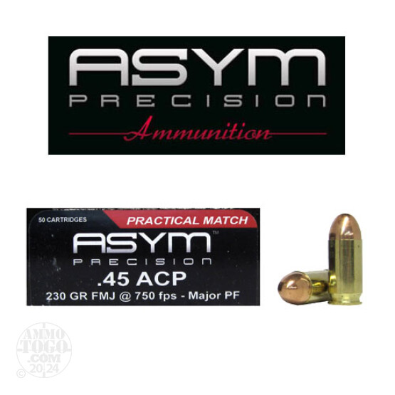 50rds - 45 ACP ASYM Practical Match 230gr. FMJ Ammo