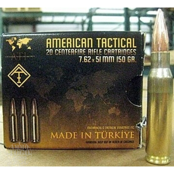 100rds - .308/7.62x51 American Tactical Imports Mil-Spec 150gr. FMJ Ammo
