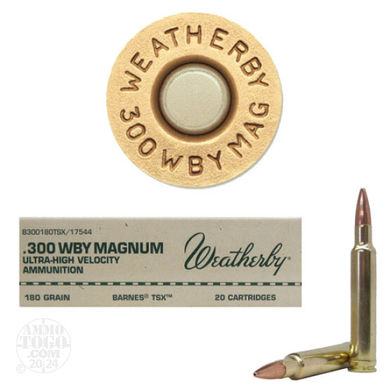 20rds - 300 Weatherby Mag. 180gr. Barnes TSX Hollow Point Ammo