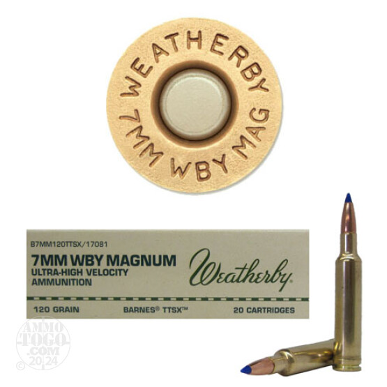 20rds - 7mm Weatherby Mag. 120gr. Barnes TTSX Ammo