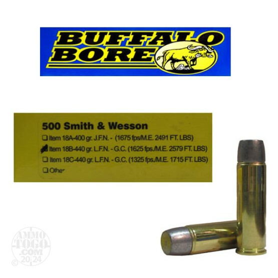 20rds - 500 S&W Buffalo Bore 440gr. Lead Flat Nose Ammo