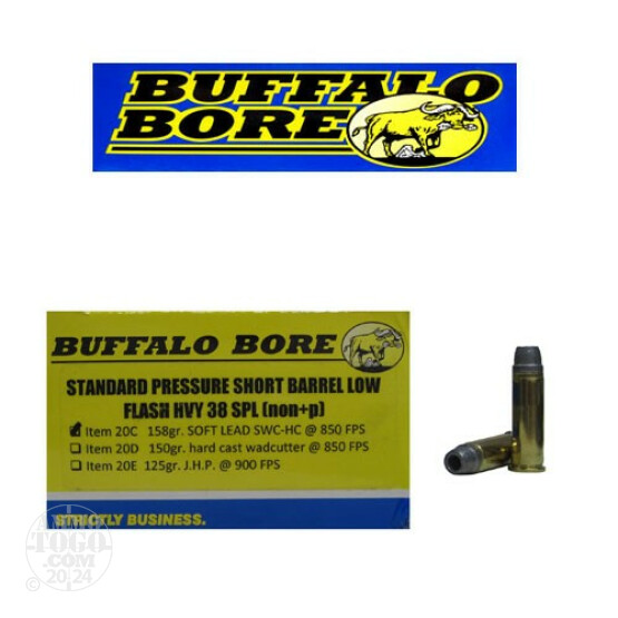 20rds – 38 Special Buffalo Bore 158gr. SWC HP Ammo
