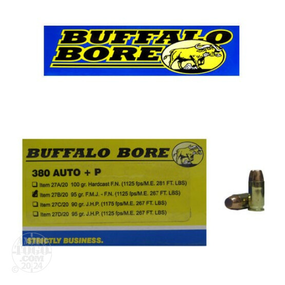 20rds - 380 Auto Buffalo Bore 95gr. +P FMJ FN Ammo