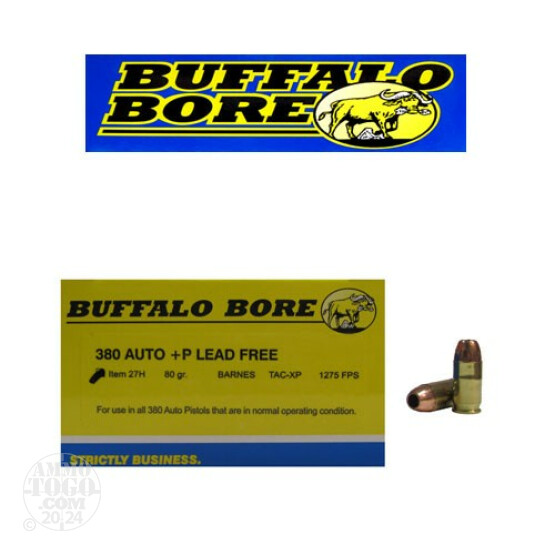 20rds - 380 Auto +P Buffalo Bore 80gr. Barnes TAC-XP Lead Free Ammo