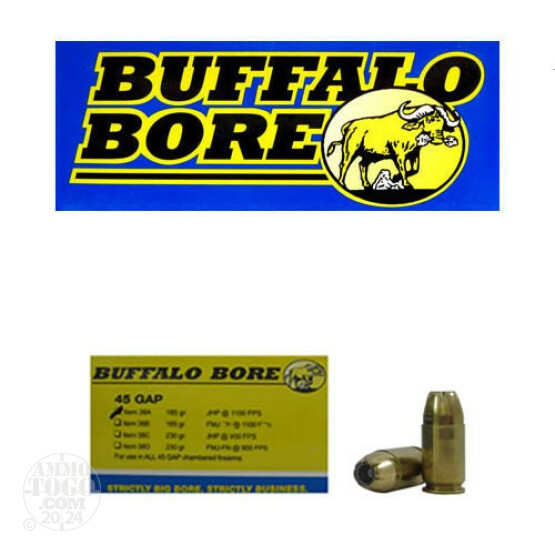 20rds - 45 GAP Buffalo Bore 185gr. JHP Ammo