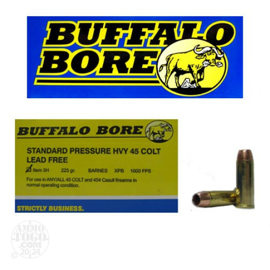 20rds - 45 Colt Buffalo Bore 225gr. Standard Pressure Barnes XPB HP Ammo