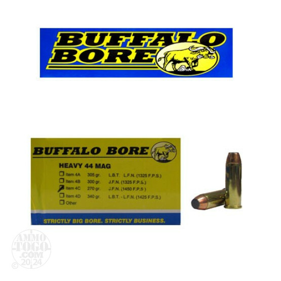20rds - 44 Mag Heavy Buffalo Bore 270gr. Jacketed Flat Nose Ammo