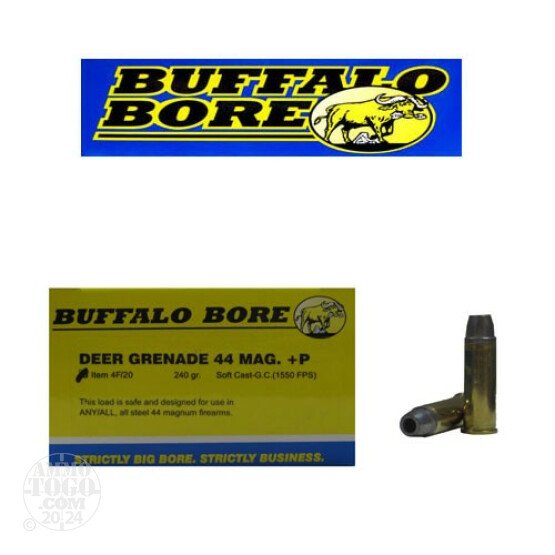 200rds - 44 Mag Buffalo Bore 240gr. +P Deer Grenade Soft Cast HP Ammo