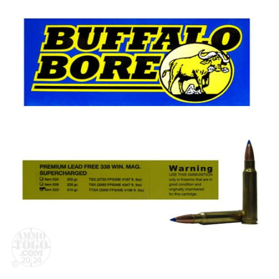 20rds - 338 Win. Mag. Supercharged Buffalo Bore 210gr. Barnes TTSX Ammo