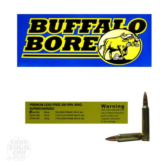 20rds - 300 Win. Mag. Supercharged Buffalo Bore 200gr. Barnes TSX HP Ammo