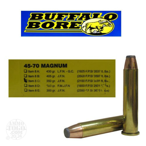 20rds - 45-70 Buffalo Bore Magnum 350gr. Jacketed Flat Nose Ammo