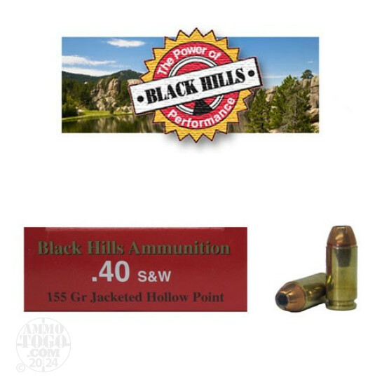 500rds - 40 S&W Black Hills 155gr. Jacketed Hollow Point Ammo