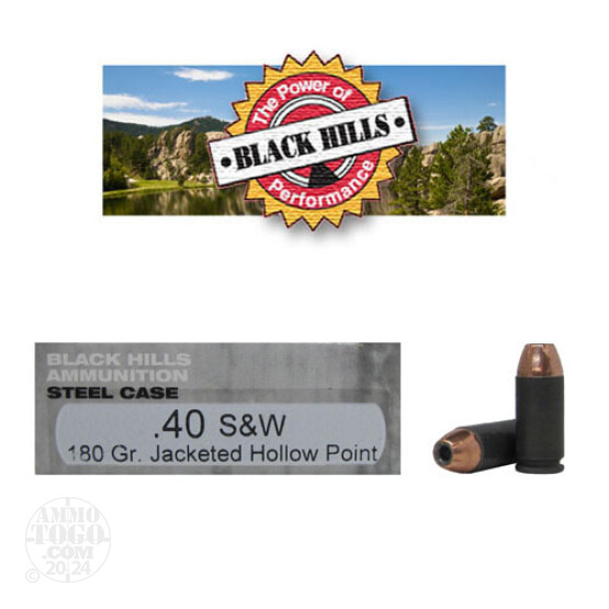 500rds - 40 S&W Black Hills 180gr. Steel Case JHP Ammo