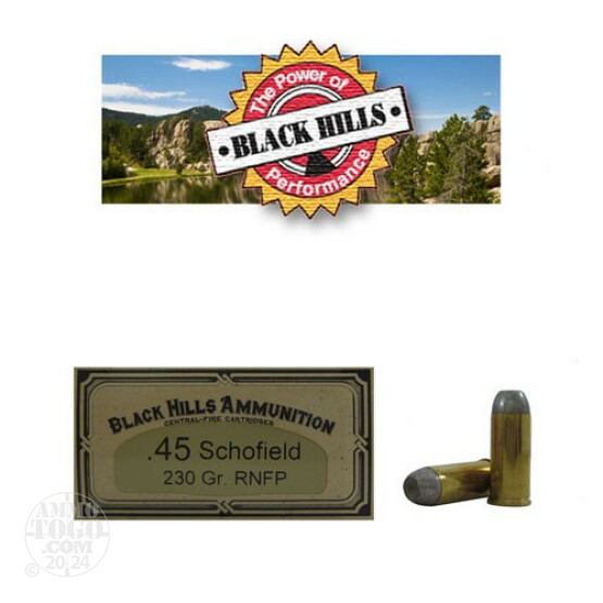 50rds - 45 Schofield Black Hills 230gr. Round Nose Flat Point Ammo