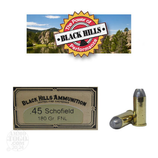 50rds - 45 Schofield Black Hills 180gr. Flat Nose Lead Ammo