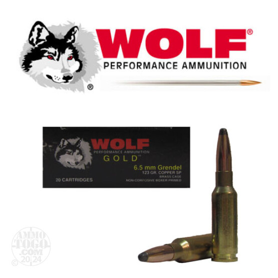 20rds - 6.5 Grendel Wolf Gold 123gr Copper Soft Point Ammo