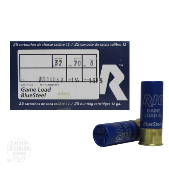 250rds - 12 Ga. Rio Royal BlueSteel 2 3/4" 1 1/8oz #6 Steel Shot Ammo