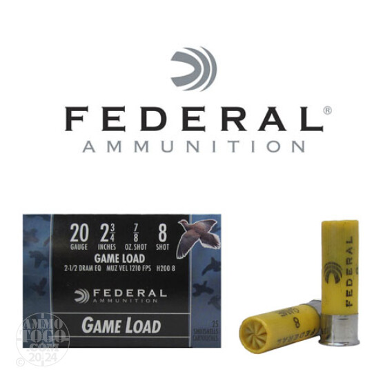 250rds - 20 Gauge Federal Game Shok 2 3/4" 7/8oz. #8 Shot Ammo