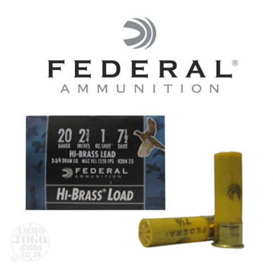 250rds - 20 Gauge Federal Game Shok Hi-Brass 2 3/4" 1oz. #7 1/2 Shot Ammo