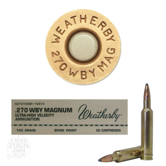 20rds - 270 Weatherby Mag. 150gr. Spire Point Ammo