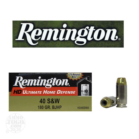 250rds - 40 S&W Remington Ultimate Home Defense 180gr. BJHP Ammo