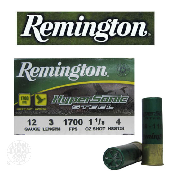 25rds - 12 Ga. Remington HyperSonic 3" 1 1/8oz #4 Non-Toxic Steel Shot Ammo