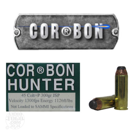 20rds - 45 Long Colt Corbon Hunter 300gr. +P JSP Ammo