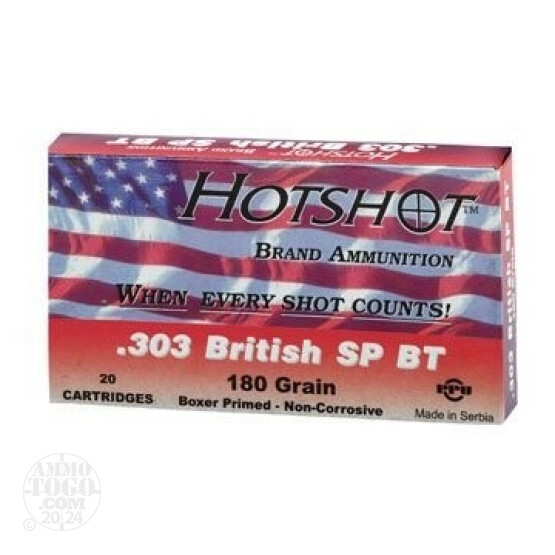 20rds - 303 British Hot Shot 180gr. SP Ammo