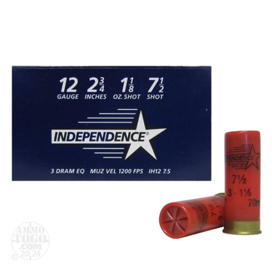250rds - 12 Gauge Independence 2 3/4" 1 1/8oz. #7 1/2 Shot