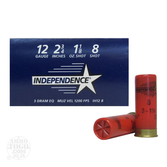 250rds - 12 Gauge Independence 2 3/4" 1 1/8oz. #8