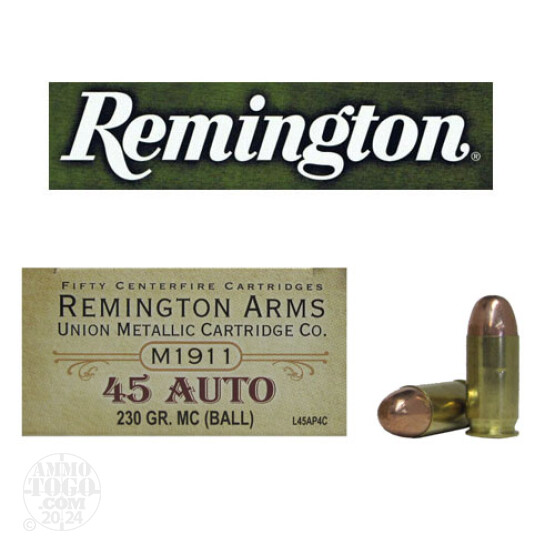 50rds - 45 ACP Remington Commemorative 230gr. Ball Ammo