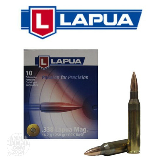 10rds - 338 Lapua Magnum Lapua 250gr. FMJ BT Lock Base Ammo