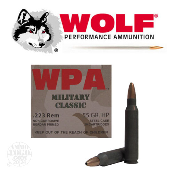 1000rds - 223 WPA Military Classic 55gr. HP Ammo