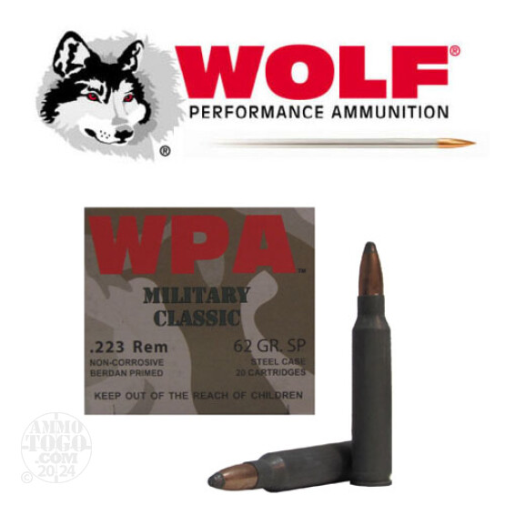 100rds - .223 WPA Military Classic 62gr. Soft Point Ammo