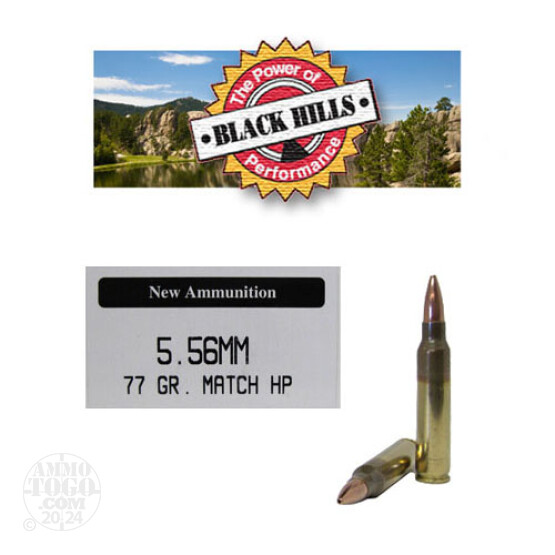 50rds - 5.56 Nato Black Hills (MK262 Mod 1) 77gr. New Seconds Sierra MatchKing HP Ammo