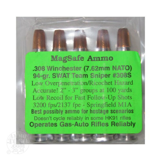 5rds - 308 Magsafe 94gr. SWAT Sniper Ammo