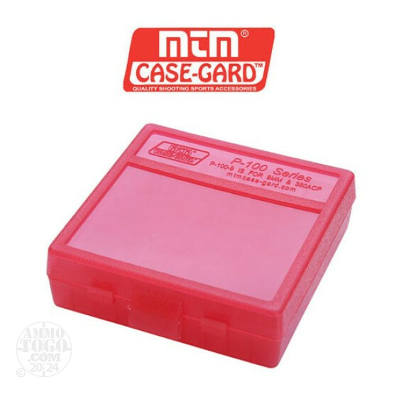 1 - MTM Case-Gard P-100 100rd. Pistol Ammo Box for .44 - .45 Long Red Color