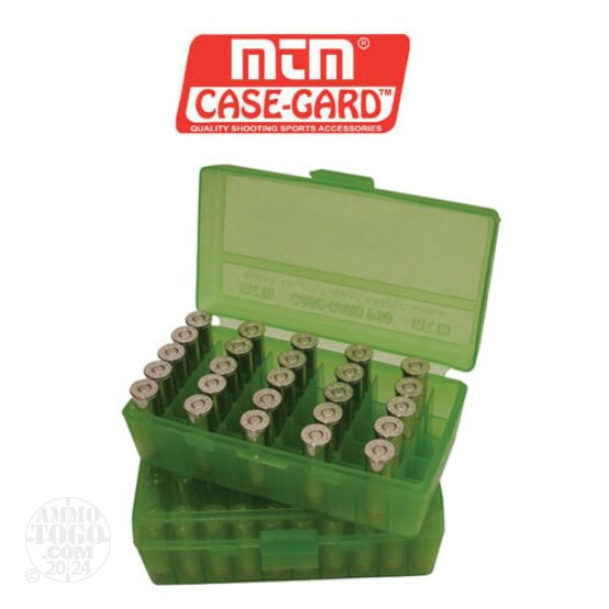1 - MTM Case-Gard Original Series 50rd. Pistol Ammo Box for 9mm - .380 Green Color