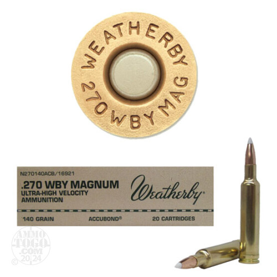 20rds - 270 Weatherby Mag. 140gr. Nosler AccuBond Ammo